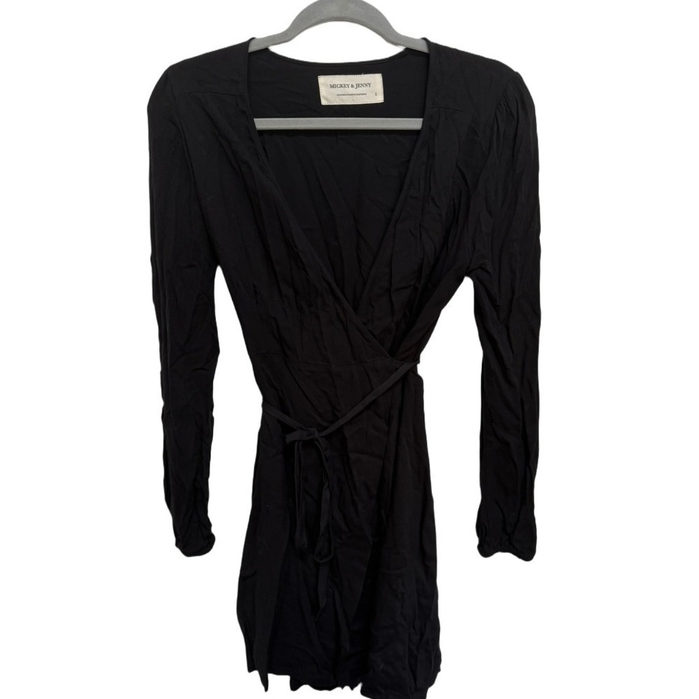 Mickey & Jenny Solid Black Wrap Dress VNeck Long Sleeve Size Small